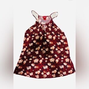 Daytrip Vibrant Red & Cream Floral Keyhole High Round Neck Sleeveless Top